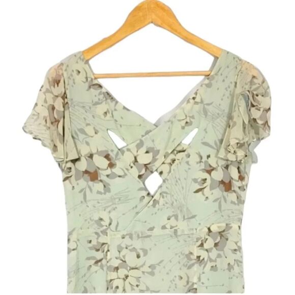 NEW Vintage Coldwater Creek 100% Silk Flutter Sleeve Floral Midi Dress in Sage - Picture 7 of 11